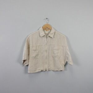 Casual Cream Zip-Front Cropped Blouse